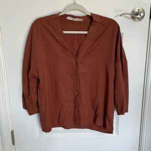 Relaxed Button-Front Women's Top in Rust